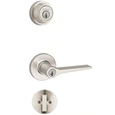 Kwikset Hollis Round Rose Satin Nickel Lever with Single Cylinder Deadbolt