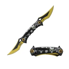 12.5"DARK FANTASY BLADES SKULL PRINTED SPRING ASSISTED TWIN FOLDING KNIFE YELLOW