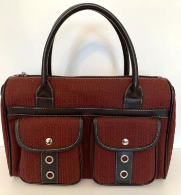 Pedro Rogado Satchel Burgundy Logo Print with Brown Leather Trim Made in Spain