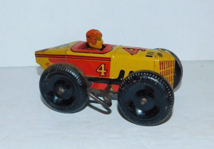 Vintage Marx Tin Wind-Up Racer Race Car Toy No. 4