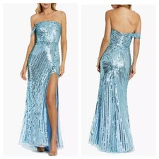 NWT Mac Duggal 6072 - Sequin Mesh Evening Dress Aqua Blue Size 2