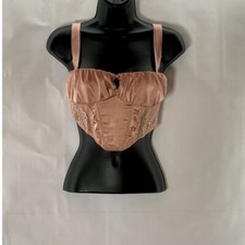 OUT FROM UNDER Women's Pink Satin Lace Hook Loop Corset Crop Top SZ S