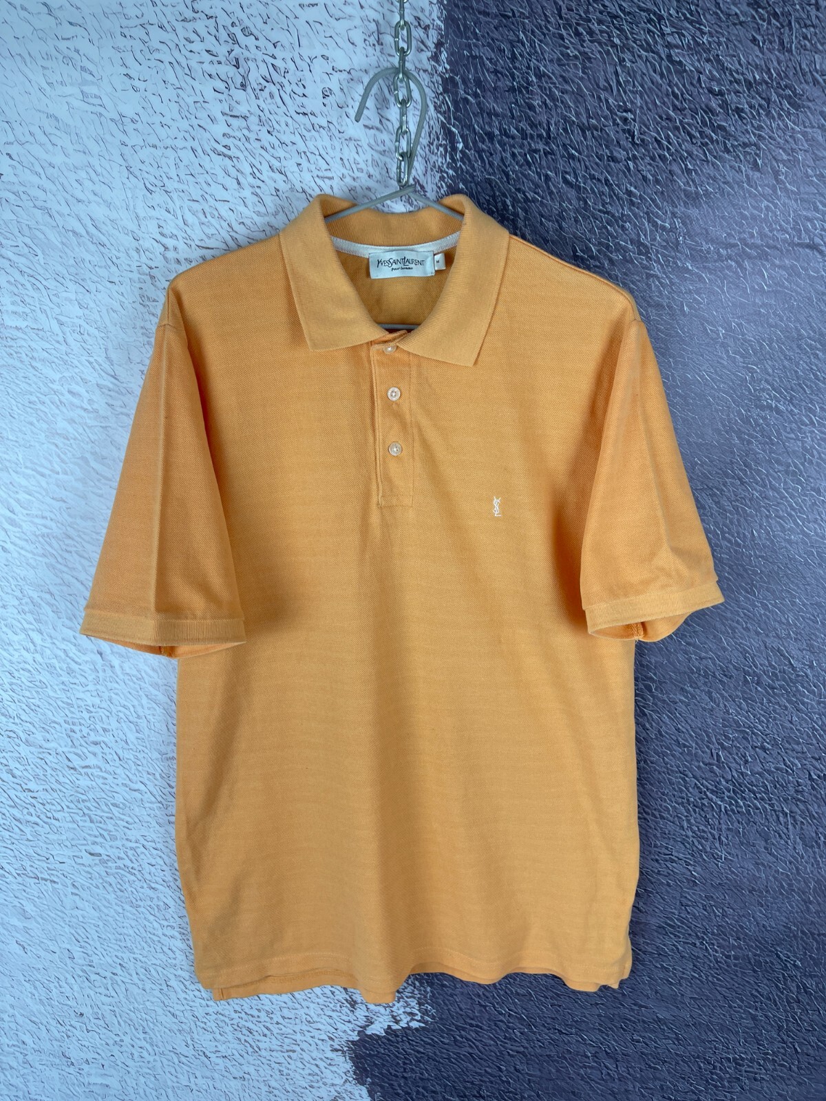 Polo Yves Saint Laurent a righe piccola logo a righe pesca