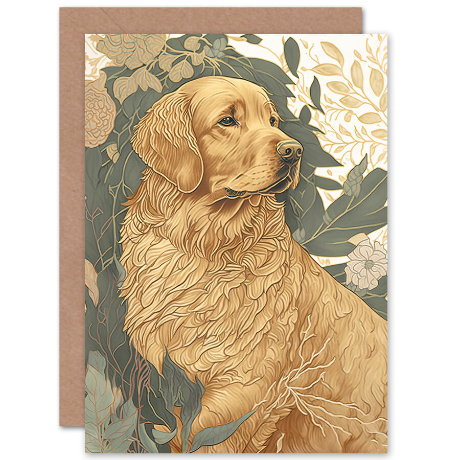 Golden Retriever Dog Nature Pastel Colour Art Blank Greeting Card With Envelope