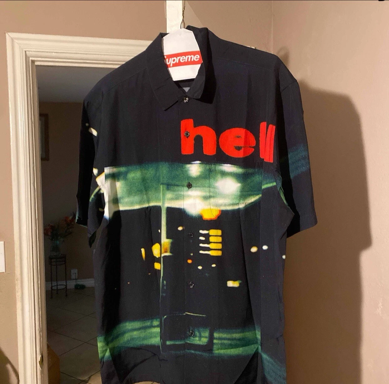 Chemise Supreme Hell S/S multicolore tableau de bord neige taille L viscose noir bouton