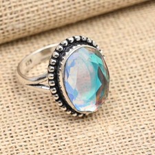 Mystic Topaz Gemstone Handmade 925 Sterling Silver Ring Jewelry