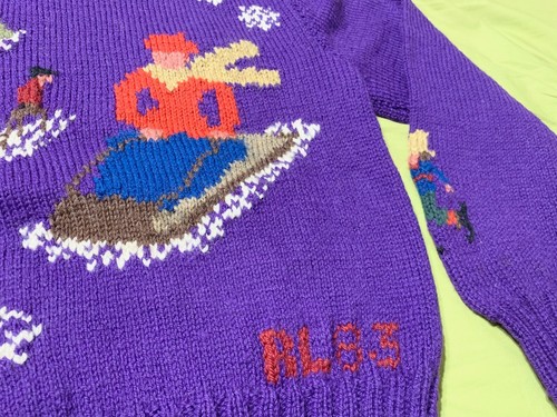 VINTAGE Ralph Lauren RL83 *GREAT BRITAIN* Hand Knit Family Sledding Sweater RARE - Picture 3 of 11
