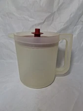 Vintage Tupperware Pitcher 1575-6 Clear Plastic Red Push Button Lid 1.5 Qt