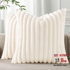 Faux Fur Plush Throw Pillow Covers 18x18 Set 18" x 18" Pack of 2 Cream White