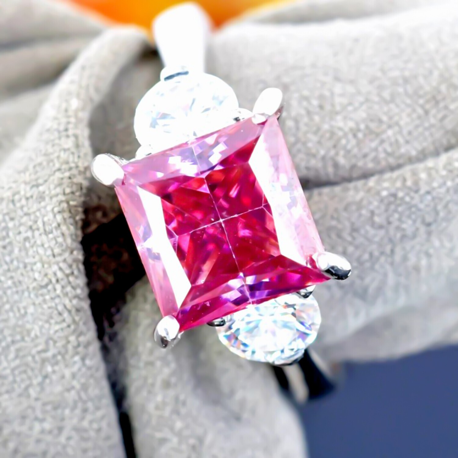 Certified 2ct Natural VVS1 Princess Pink Diamond Solitaire Ring in 925 Silver