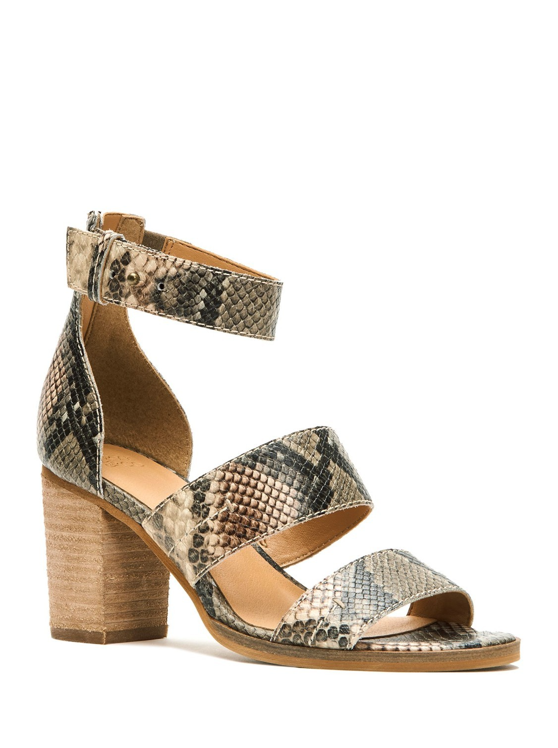 APL Nuovo! FRYE ~Taglia 7 5~ Bryn Stitch Sandali in pelle con stampa serpente scarpe tortora