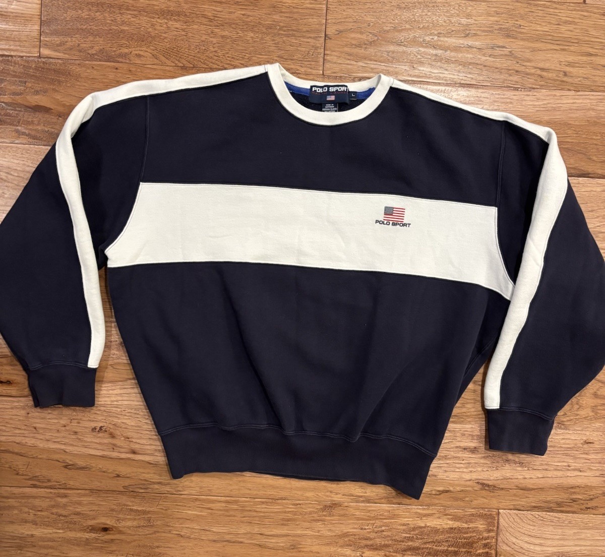 Vintage Polo Sport Ralph Lauren USA Flag Crewneck Sweatshirt Color Block Mens L