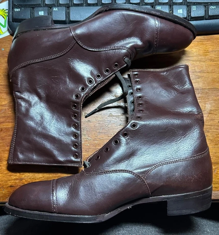 Antique Godman New Old Stock Edwardian Victorian Lace Up Brown Side Button Boots - Image 4 of 4