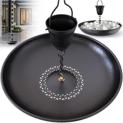 #ad 15.25#x27;#x27; Hammered Rain Chain Anchoring Basin with Drain to Prevent Standing Water $46.73