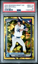 2024 BOWMAN DRAFT SAPPHIRE ED YELLOW #BDC114 NICK MITCHELL 55/75 PSA 10