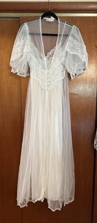 Vintage 90s Floor Length White Peignoir Nightgown Robe Val Mode Small READ