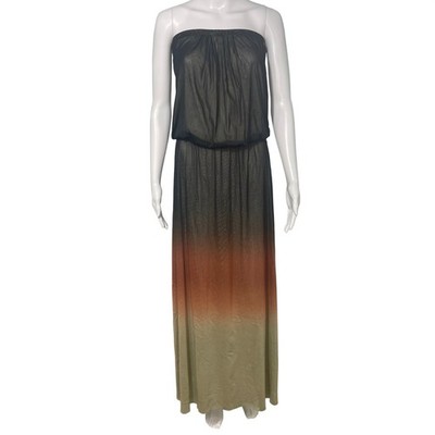 For Cynthia Beachwear Cover Up Ombre Strapless Poolside Boho Maxi Dress Size M