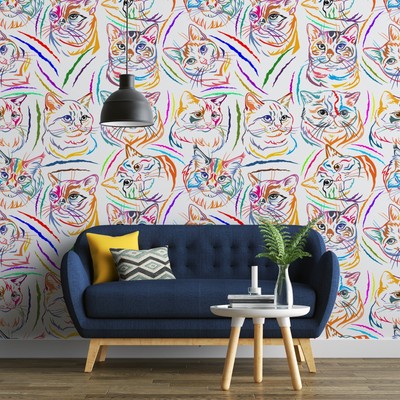 Colored Cat Printed Wallpaper,Pre Pasted, Decoration Wallpaper