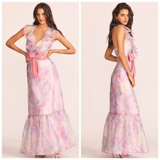 LoveShackFancy Maris Gown Fairytale Printed Halter Bow Dress Size 6 Rainbow