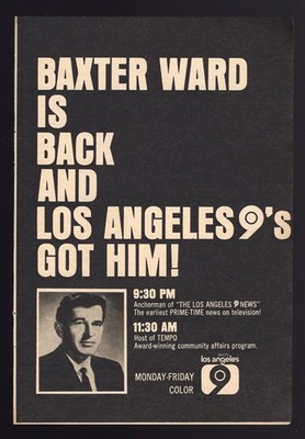 1969 KHJ LOS ANGELES TV NEWS AD / BAXTER WARD IS BACK / REPORTER / Full Page