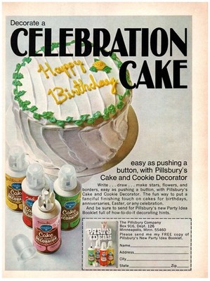 PRINT AD, 1968 Decorate A Celebration Cake 60's Pillsbury Party Ideas Offer Form