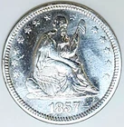 1857 Seated  Liberty Quarter Ch BU Lustrous White Details Old Collection