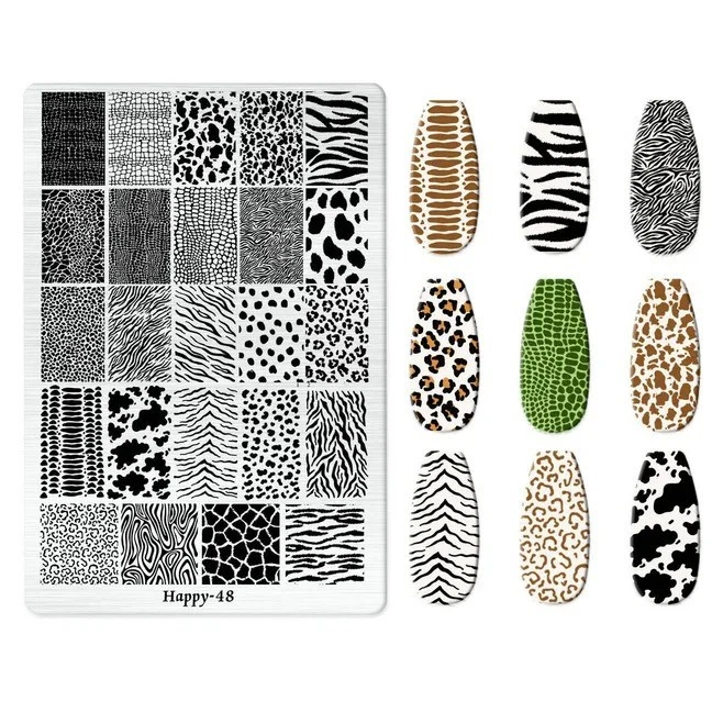 LOVENAILS XXL Stamping Schablone Tiermuster 3 Stempel Platte Fantasy Nailart