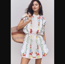 New L Farm Rio x Anthropologie embroidered fruit ruffle mini dress