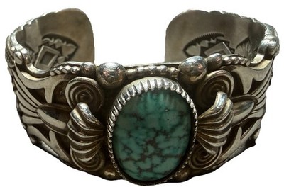 Delbert Gordon Navajo Bracelet Sterling Silver 101.5gr Turquoise Highly Ornate