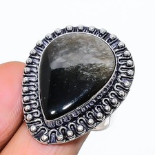 Gold Sheen Obsidian Gemstone 925 Sterling Silver Jewelry Ring Size 8.5 US