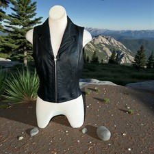 Wilsons Maxima Vest Black Leather Front Biker Moto Full Zip Size Large
