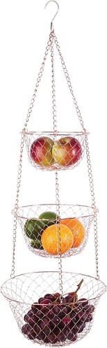 Fox Run 3-Tier Copper Kitchen Hanging Fruit Baskets, 32 32 Inches,