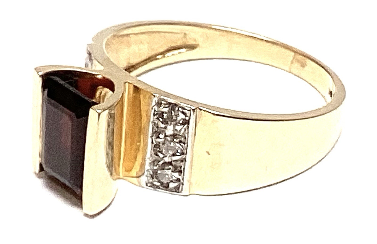 14K Solid Yellow Gold Large Square Garnet & Diamo… - image 3