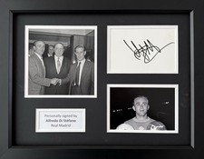 ORIGINAL ALFREDO DI STEFANO SIGNIERTE WEISSE KARTE IM A3 REAL MADRID RAHMEN AUSSTELLUNG
