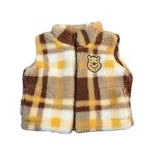 Disney Baby Winnie The Pooh Brown Plaid Sherpa Sleeveless Zip Vest Size 0-3M