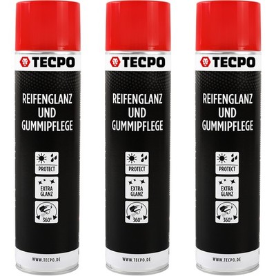 TECPO REIFEN GLANZ SPRAY 3x600ml GLANZ SCHUTZ GUMMI-PFLEGE AUTO MOTORRAD ROLLER