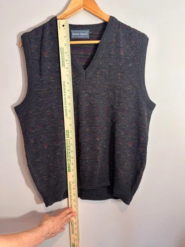 Kenneth Roberts Dark Gray V-Neck Knit Sweater Vest Colorful Speckled Pattern image 5