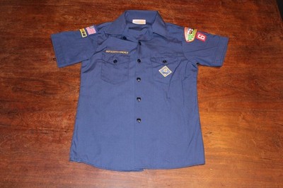 Boy Scouts of America BSA Youth Shirt Blue Large 14-16 Sewn Patches Short Sleeve