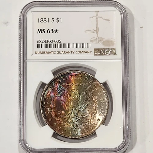 1881-S Morgan Silver Dollar ~ NGC MS63☆ Star Quality ~ Monster Rainbow Toned