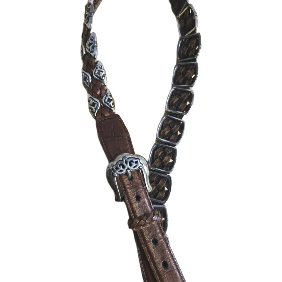Cinturón Concho De Colección Brighton Marrón Cuero Trenzado Tono Plateado Para Mujer Talla M (31") Foto 4 de 4