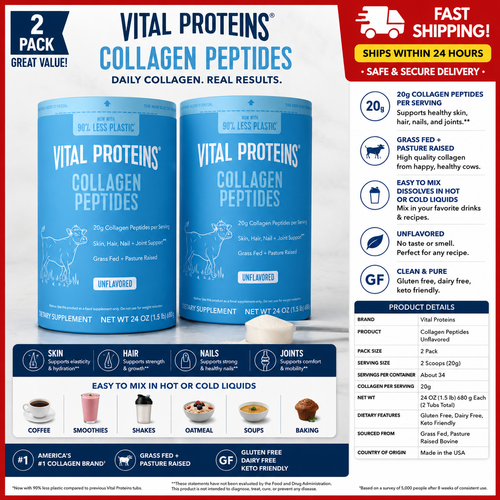 2 Pack Vital Proteins Collagen Peptides, Unflavored, 1.5 lbs