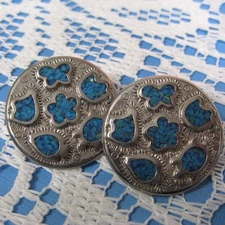 Trifari Vtg Earrings Turquoise Chips Inlaid Silver Tone Butterfly Turtle Pierced