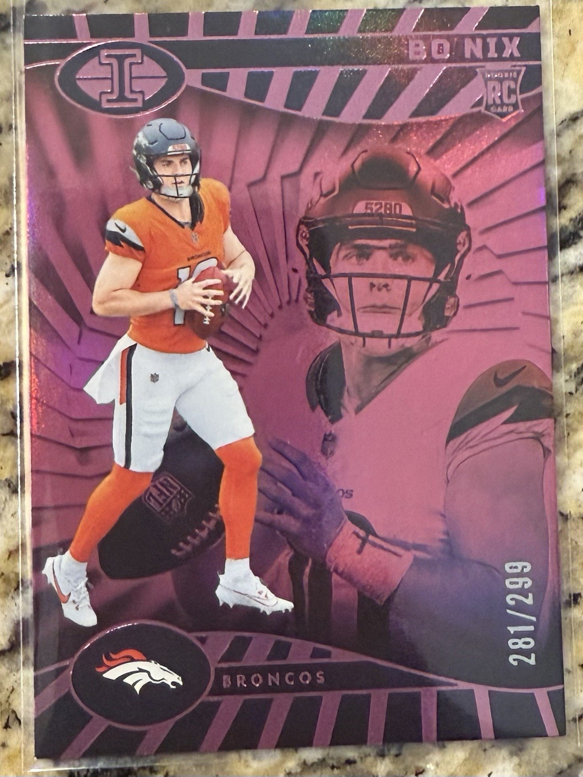 2024 Panini Illusions Bo Nix Pink Trophy Collection /299 Broncos #22 RC