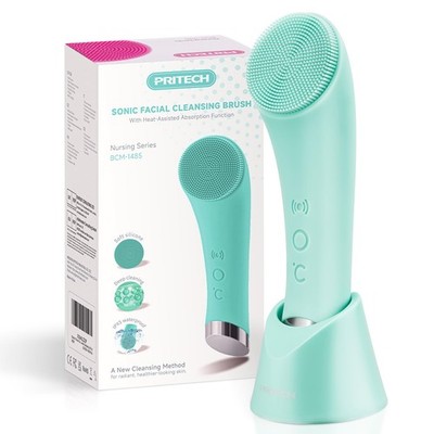 PRITECH Silicone Face Scrubber, Rechargeable Facial Cleansing Brush with Heat Ma