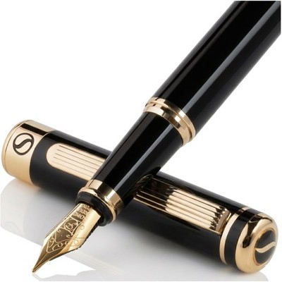 Elegant Fountain Pen Gift Set in Black & Gold -  Brass Writing Instrument