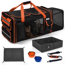 Expandable Extra Large Cat Carrier for 2 Cats with Litter Box for Kitten, Lar...