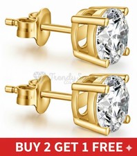 9ct Gold Non-Allergenic Cubic Zirconia Stud Earrings for Women Men