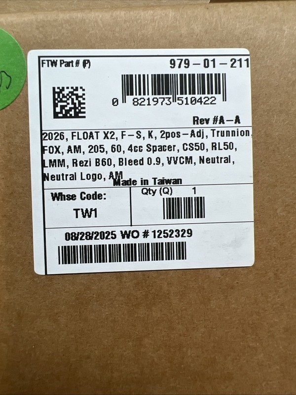 2026 Fox Float X2 Factory Shock Trunnion 205x60mm NO Hardware Brand New In Box