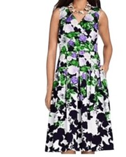 EUC Talbots Floral Dress Sz 14 Oprah Magazine Fit Flare Pockets Blue Purple Gray