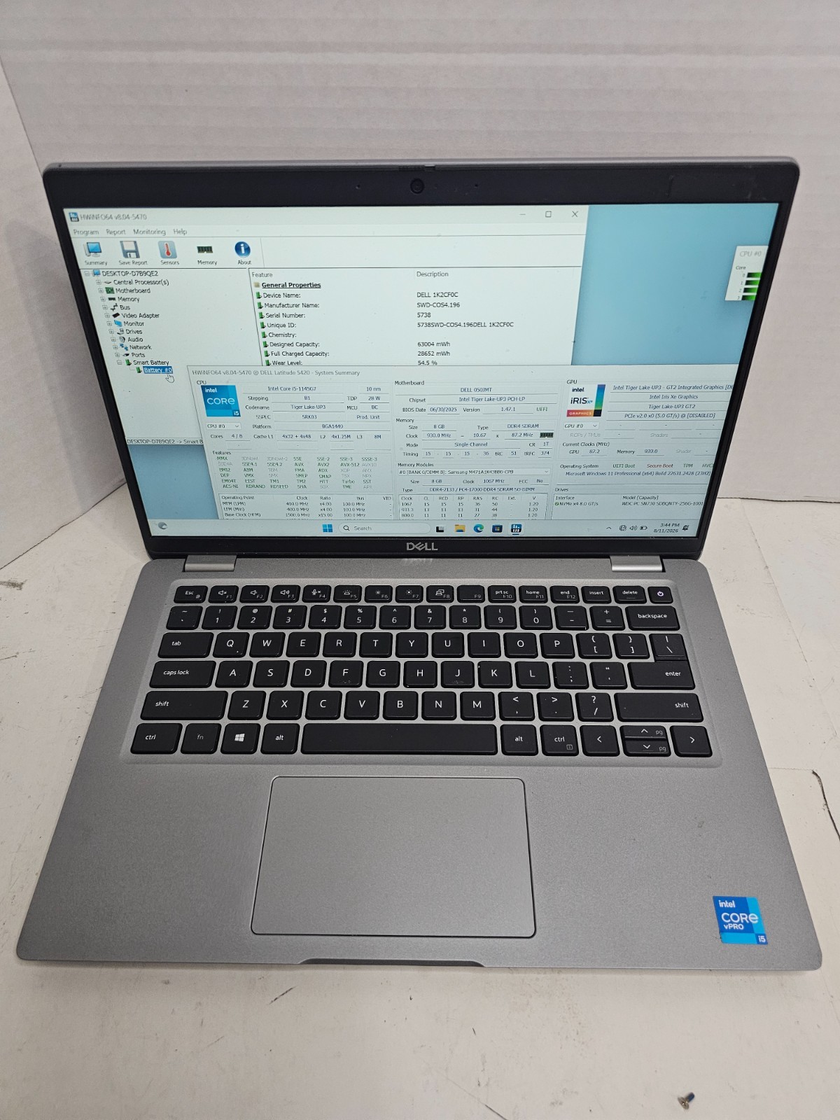 Dell Latitude 5420 14" Laptop i5-1145G7 2.4GHz 8GB RAM 256GB SSD Win11 #04